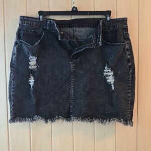 Amazon Black Distressed Denim Mini Skirt